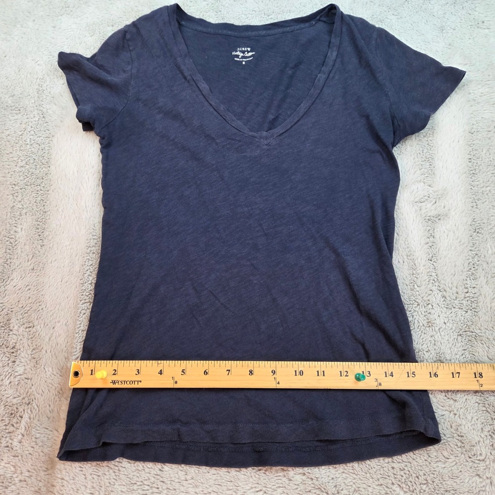 J.Crew Vintage Cotton V-Neck Short Sleeve T-Shirt Womens Small Navy Blue